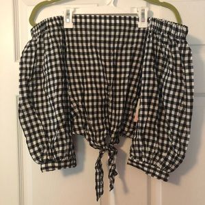 [forever 21] gingham off the shoulder blouse